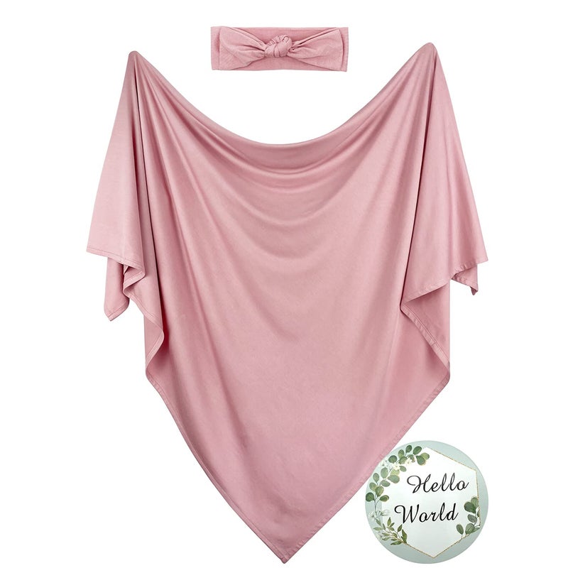 OWLOWLA Swaddle Blanket and Hat Set Newborn Swaddle Wrap Baby Receiving Blanket for Baby Boys Girls(Blush) - Image 1